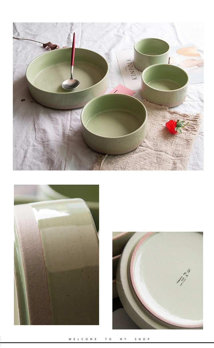 Food Plates Sets Dinnerware Porcelain Crockery Green Tableware Korea Style Food Grade Restaurant Fruit &amp; Vegetable Steak Dessert Dinner Set