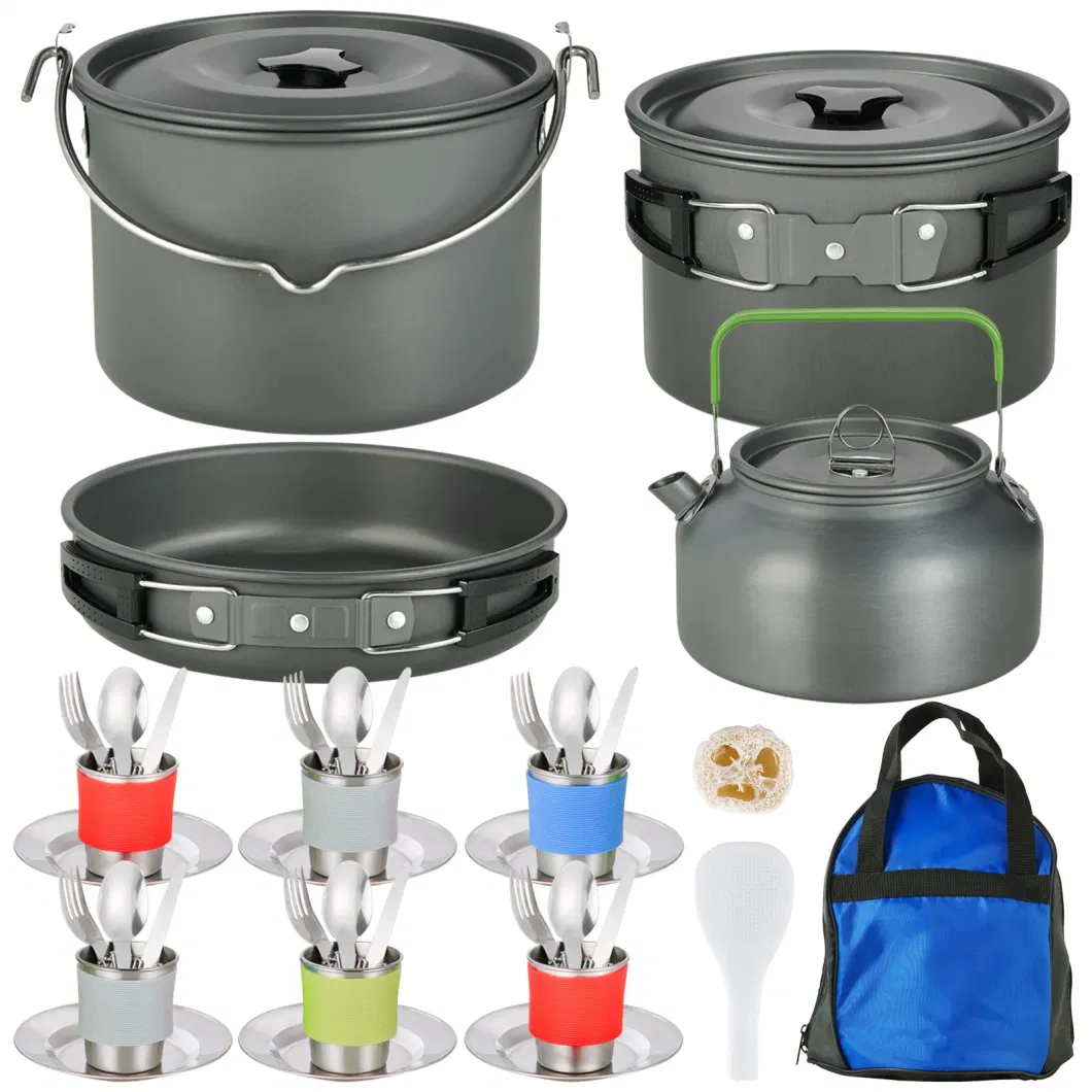 Large Size Hanging Pot Pan Kettle Cups Dishes Knives Camping Cookware Set