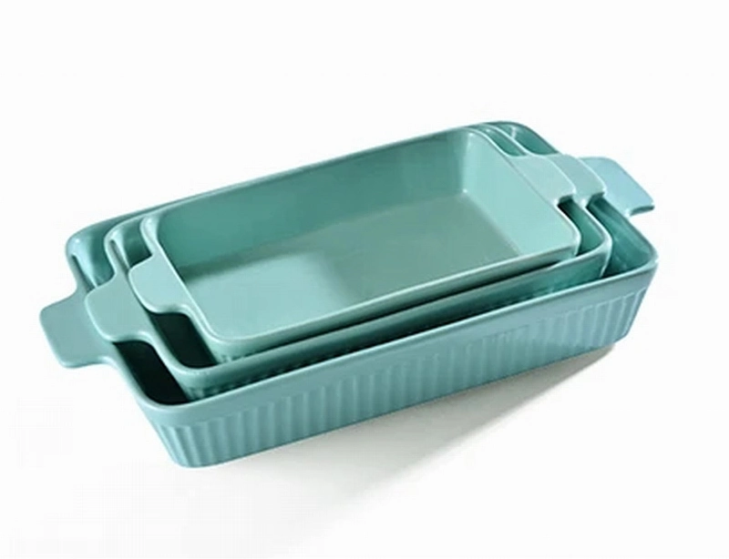 Rectangular Shape Ceramic Bakeware Set Kitchen Microwave Oven Safe Stoneware Baking Dish with Double Handles