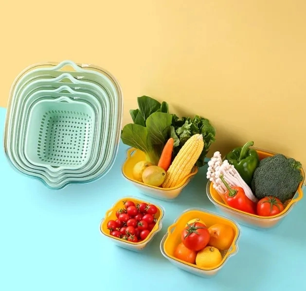 2 Hot Kitchen Accessories Kitchen Tools Double Layer Storage Baskets Multifunctional Vegetable Fruit Drain Baskets 6-Piece