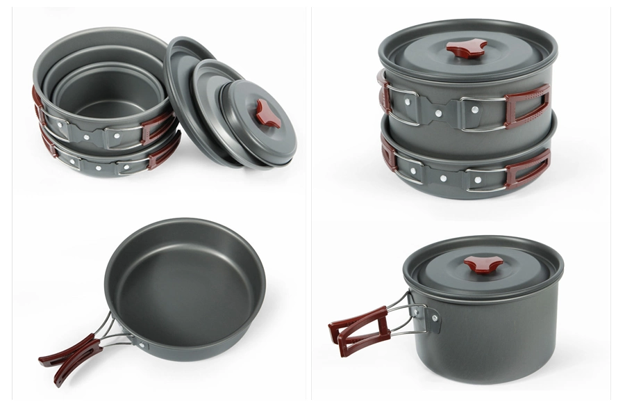 Customized Outdoor Cookware Set 4PCS Cooking Pot Set Camping Dinnerware Set