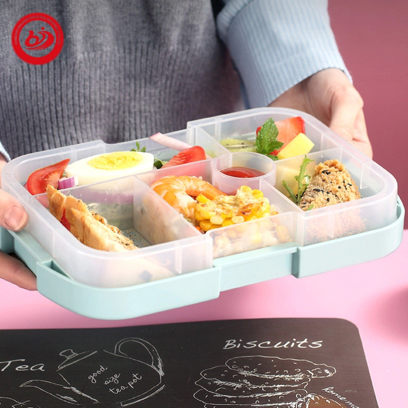 Wholesale 6-Compartment Bento Lunch Box Portable Leak-Proof Plastic School Children Dinnerware Sets Square Shape All-Season Eat