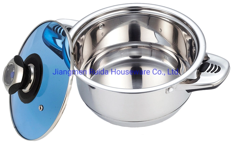 7 Steps 22PCS Stainless Steel Cookware Set Blue Glass Lid &amp; 3PCS Kitchen Tools