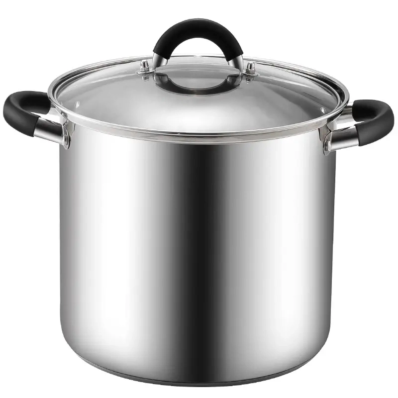 26cm Stainless Steel Stockpot Kitchen Cookware with Two Ear Silicone Handle