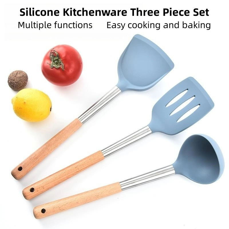 Non Stick Pot Silicone Wood Handle Kitchenware Set of Three Pieces