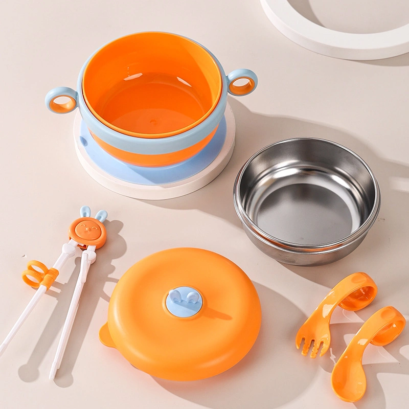 Cute Rabbit Tableware Baby Insulated Bowl Plastic Complete Baby Dinner Sets