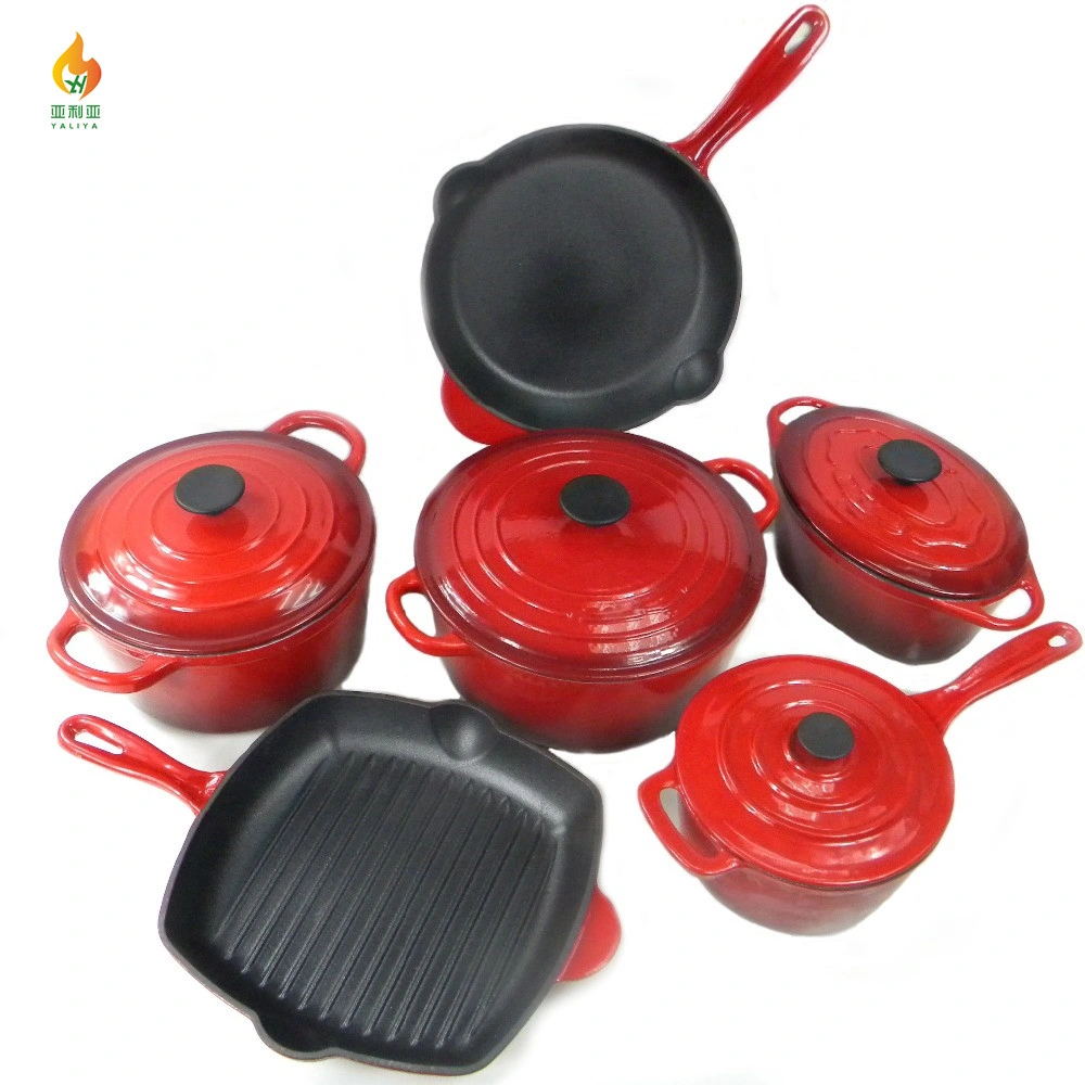 Enamel Cast Iron 10 Piece Cookware Set for Home Kitchen and Outdoor Camping BBQ