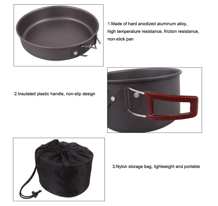 Customized Outdoor Cookware Set 4PCS Cooking Pot Set Camping Dinnerware Set