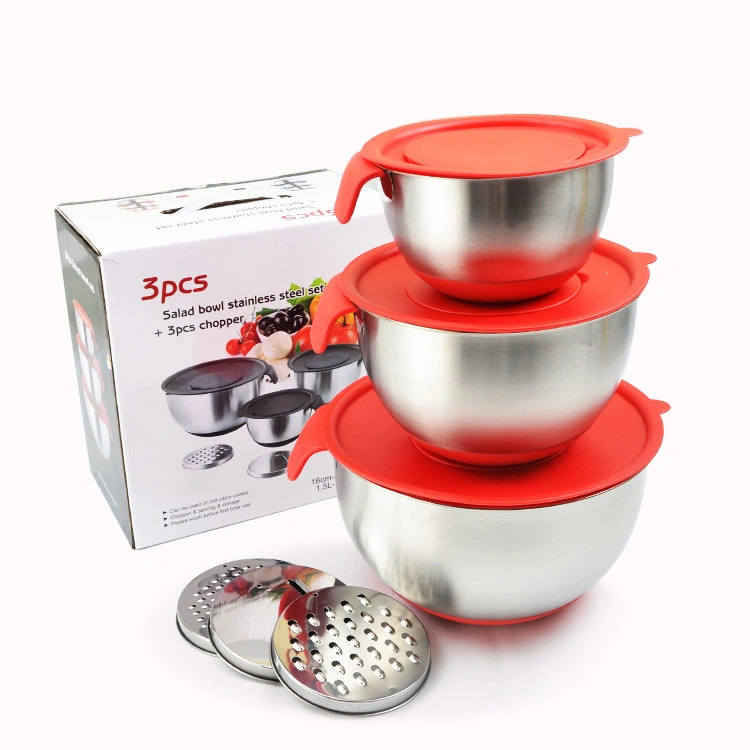 Wholesale Cooking Baking Accessory Stainless Steel Kitchen Salad Egg Mixing Bowl Set with Non-Skid Silicone Stand