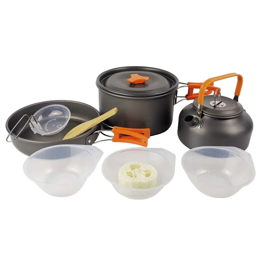 Portable Camping Cookware Set Hard Aluminum Oxide 2-3 People Kitchen Utensils for Outdoor Picnic Cooking Supplies