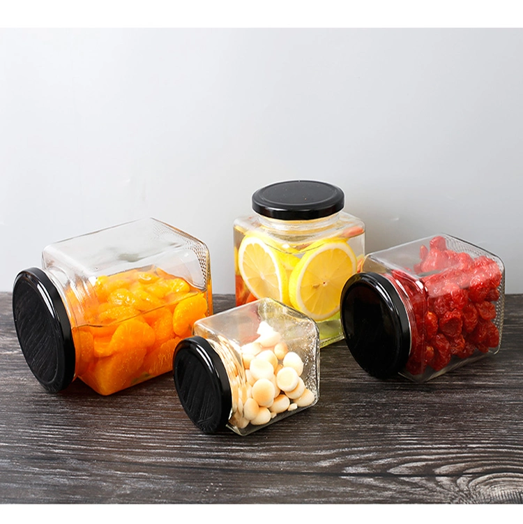 50ml 80ml 100ml 120ml 200ml Square Glass Jar Food Jar Canister Storage with Metal Lid for Honey Jam Candy Jelly Pickle