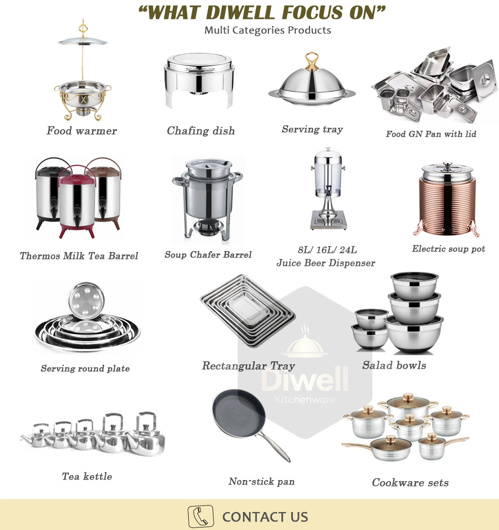 China Chef and Dish Exporters Hotel Restaurant Ware Set Factory Price Round Glass 6 Litre Banquet Roll Top Serving Buffet Catering Food Warmer Dome Chafing Dish