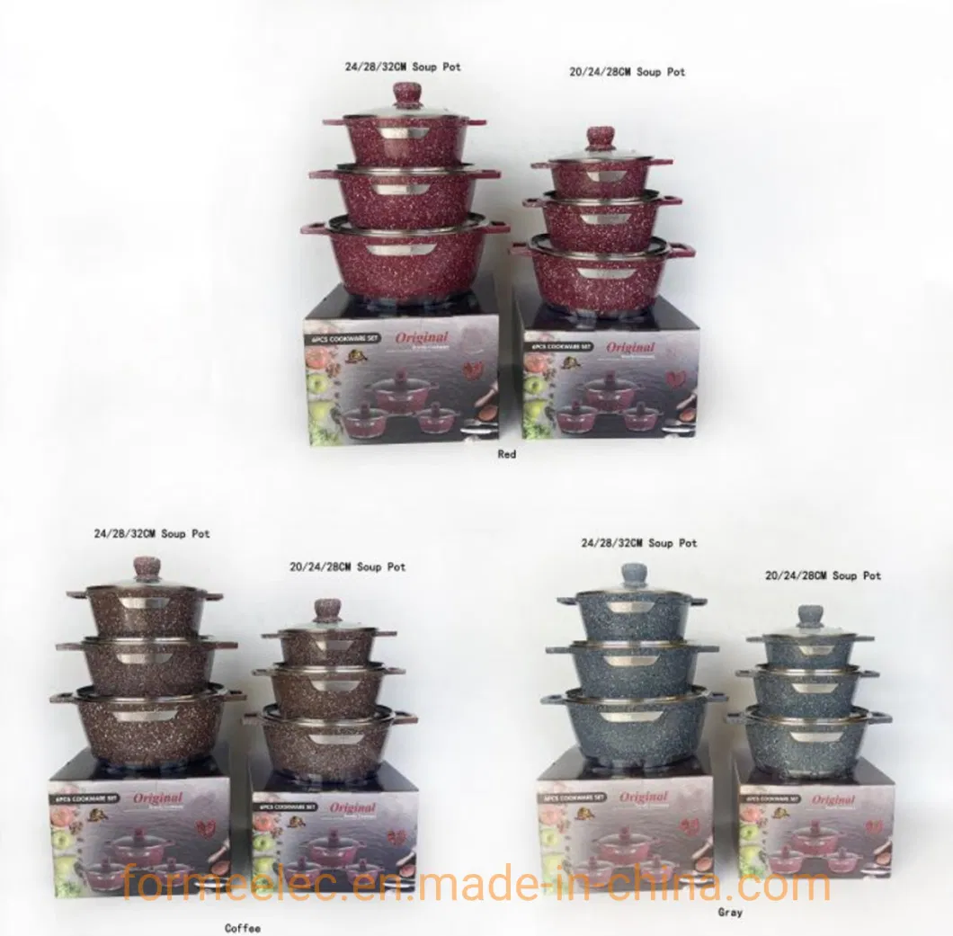 Ceramic Kitchenware Maifan Stone Casserole 6PCS Cookware Set Aluminum Granite Casserole Set