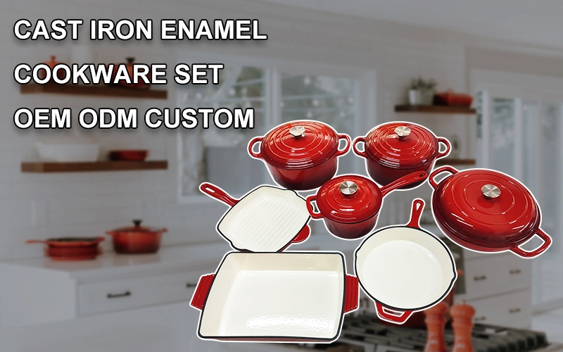 Kitchen Ware Non Stick Enamel Cast Iron Cooking Pots Sets Cookware Casserole and Frying Skillets Cookware Sets