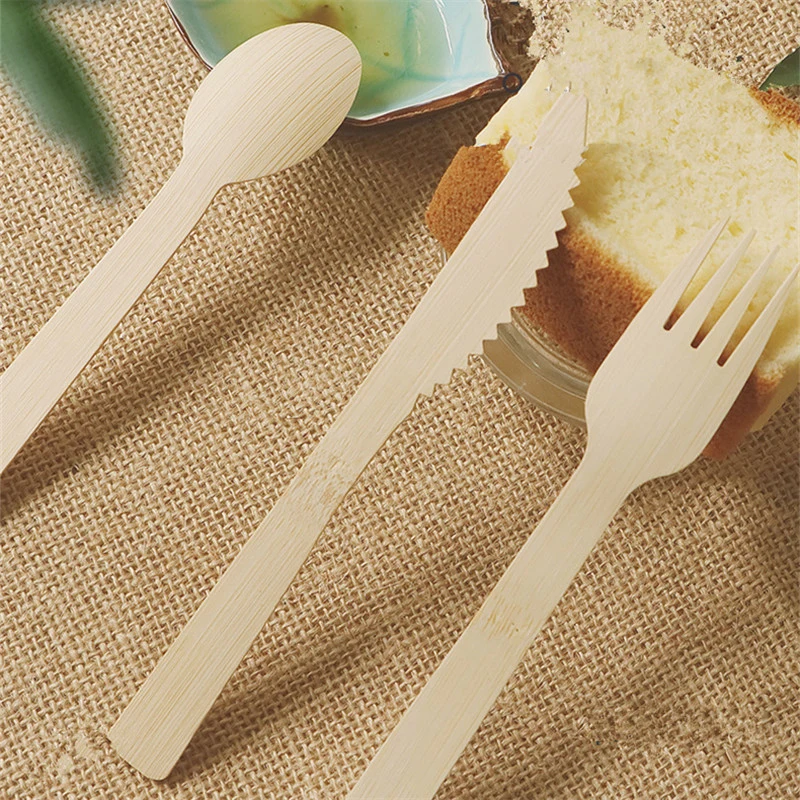 Disposable Tableware Wooden Knife Fork Spoon Bamboo Cutlery Sets (165 mm)