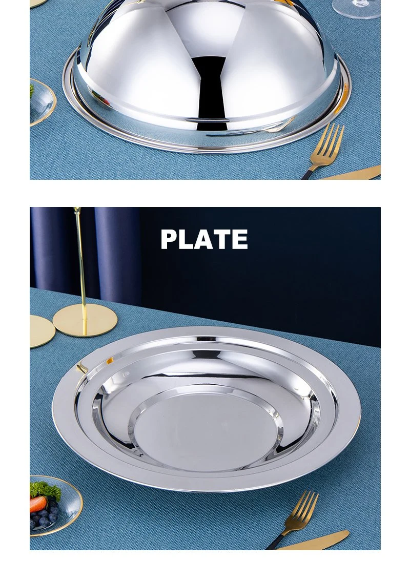 Customized Logo Fine China Steel Tableware Plate Kitchen Dining Dish Dinner Set with Lid