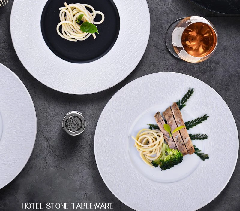 European Crockery Matte Black Ceramic Plate Round Pasta Dish Plate Tableware Dinner White Porcelain Plate for Restaurant Hotel