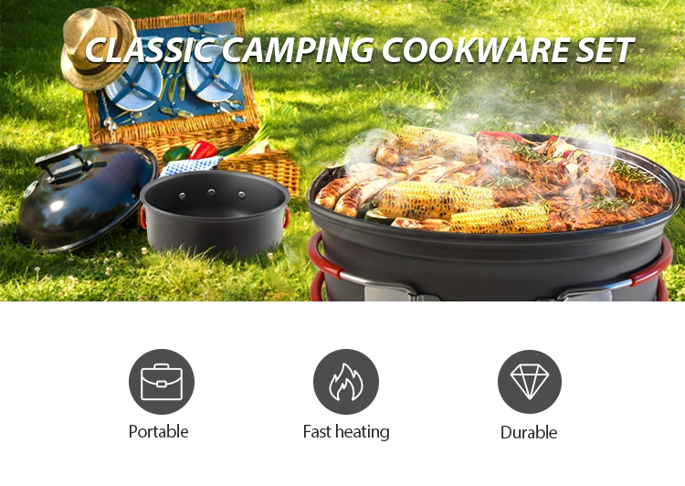 Camping Cookware Mess Kit Hiking Cooking Bowl Non Stick Pot Pans Cookware Sets