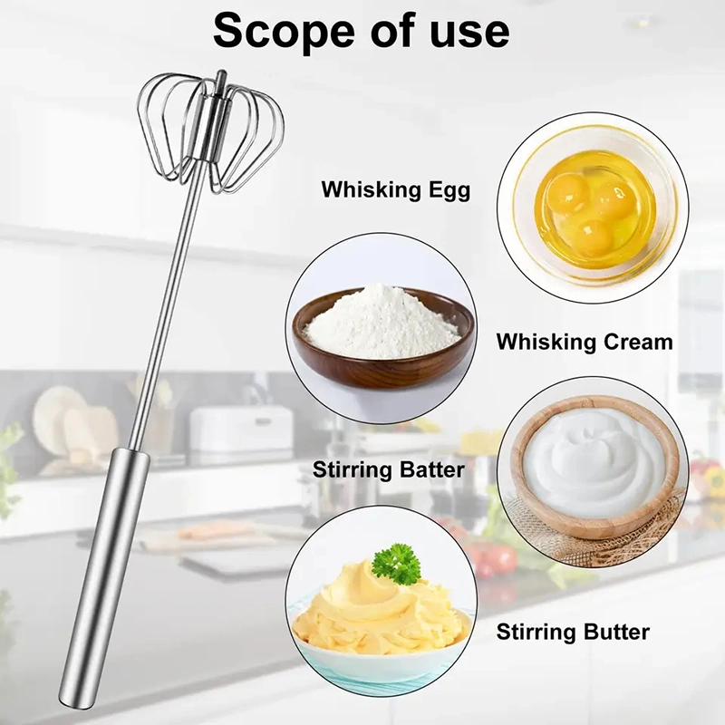 Stainless Steel Rotating Egg Whisk Semi-Automatic Egg Mixer Kitchen Accessories Bakeware Tools