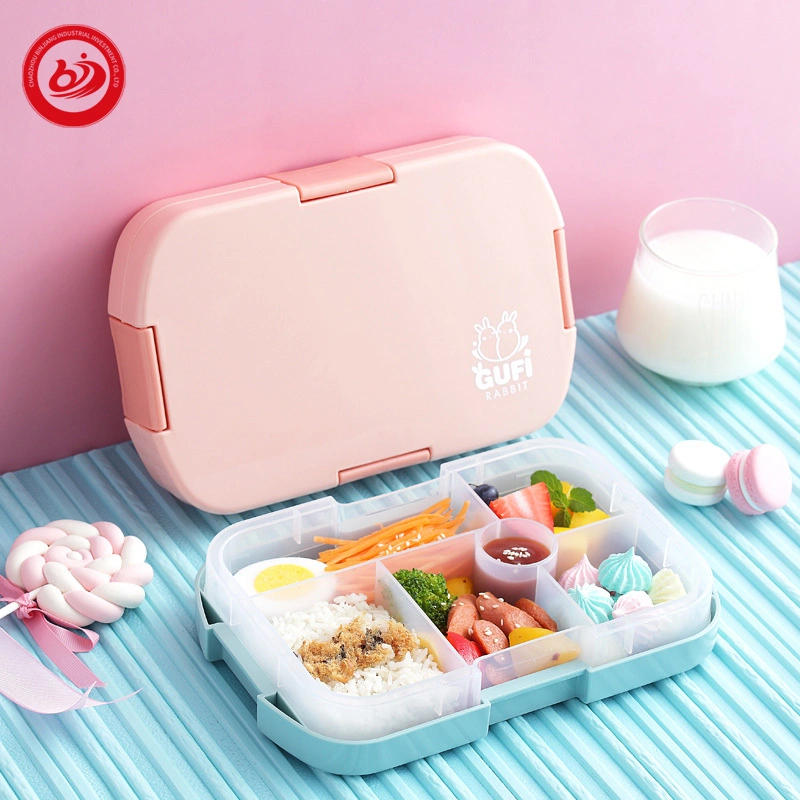 Wholesale 6-Compartment Bento Lunch Box Portable Leak-Proof Plastic School Children Dinnerware Sets Square Shape All-Season Eat