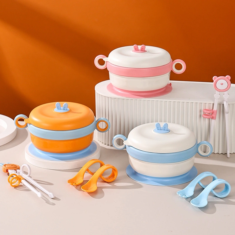Cute Rabbit Tableware Baby Insulated Bowl Plastic Complete Baby Dinner Sets
