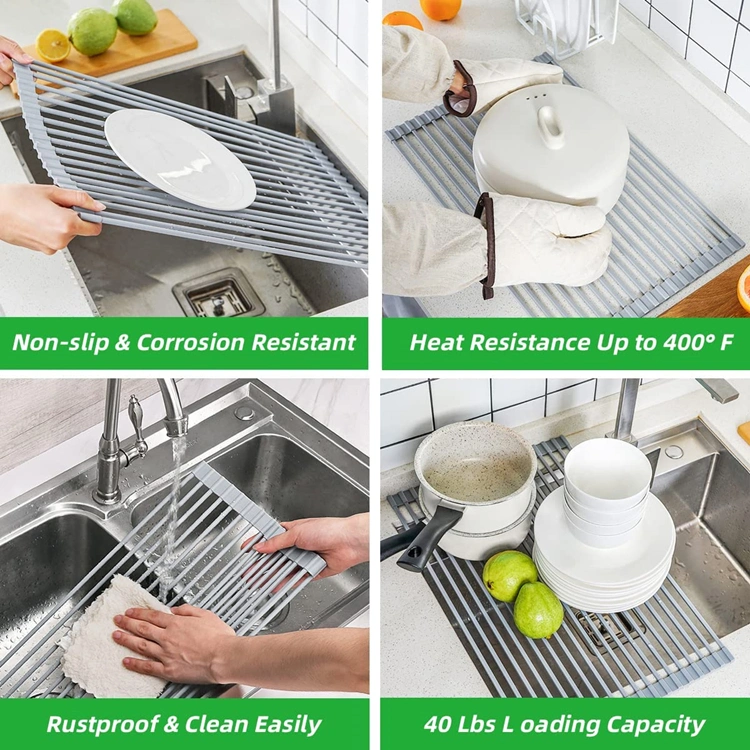 Factory Made Kitchen Accessories Over The Sink Dish Drying Rack Silicone Folding Draining