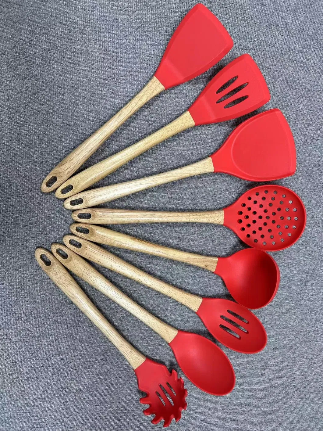 Eco Friendly Non-Stick Wooden Handle Silicone Kitchen Gadgets Cooking Utensils