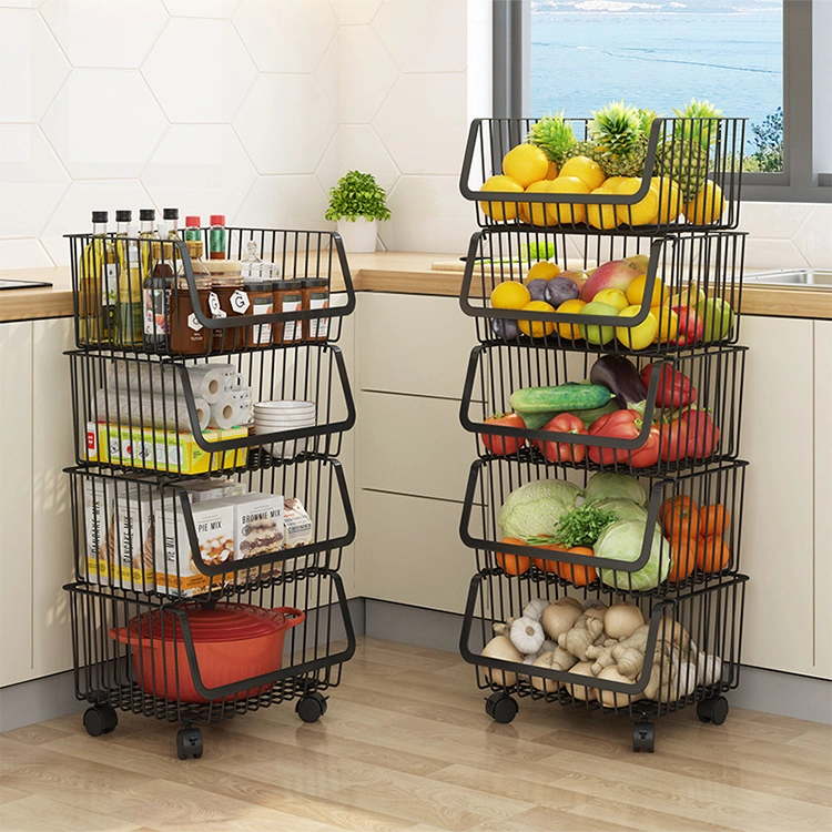 High Quality 4 Tiers Metal Kitchen Moving Fruit and Vegetable Basket Storage Organizer Storage Holders &amp; Racks