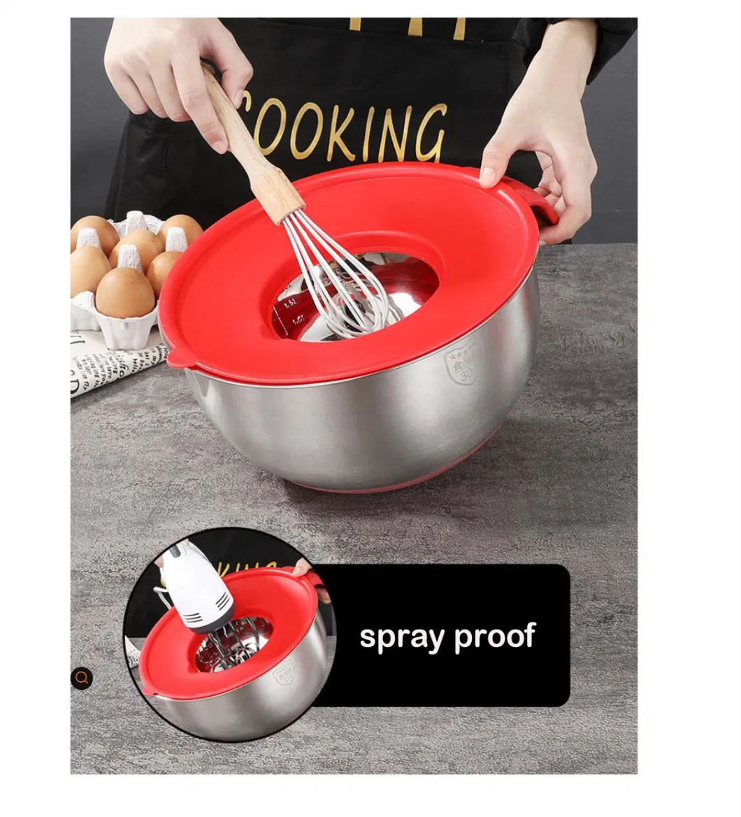 Wholesale Cooking Baking Accessory Stainless Steel Kitchen Salad Egg Mixing Bowl Set with Non-Skid Silicone Stand