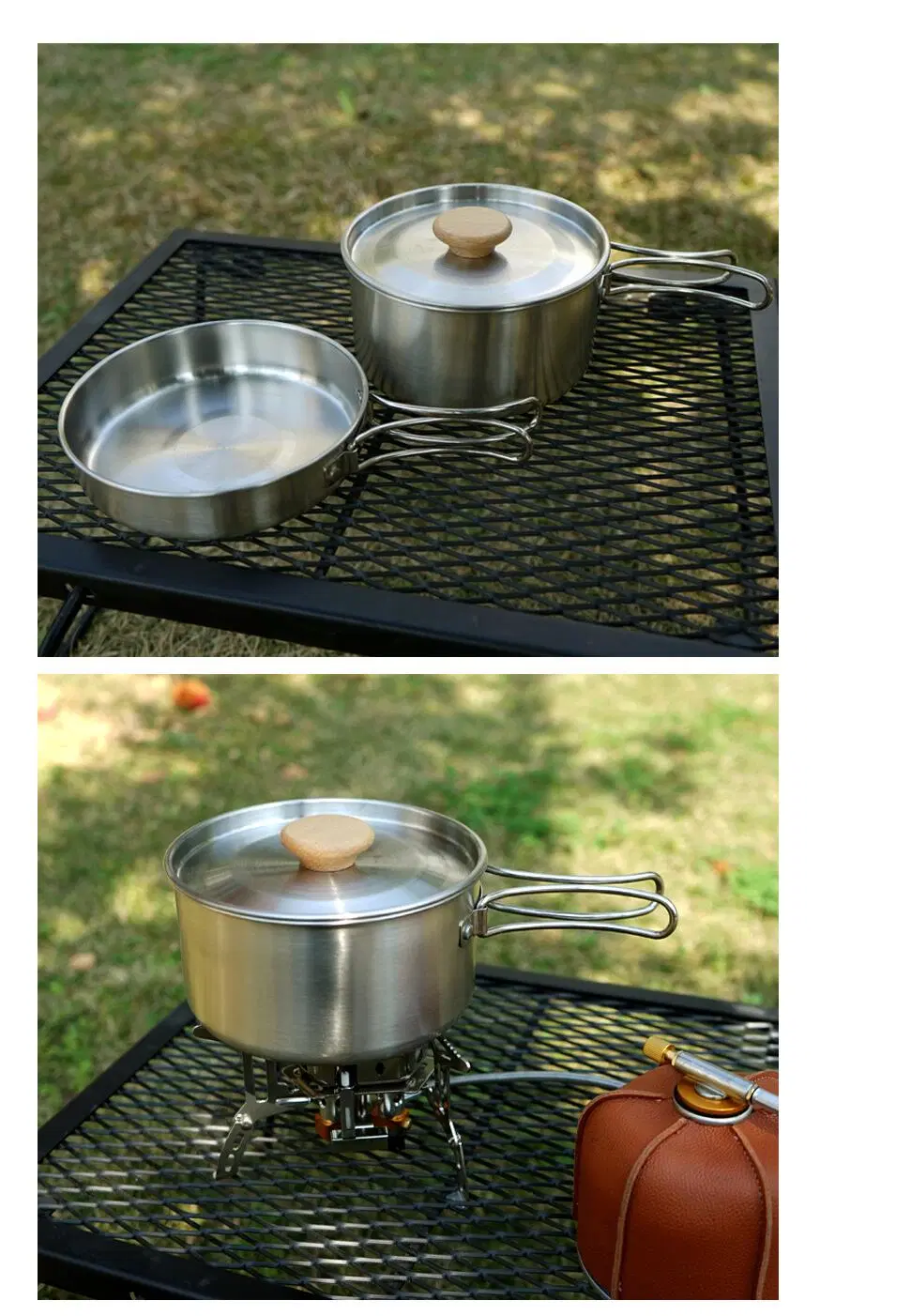 Stainless Steel Outdoor Camping Mountaineering Hot Pot Cookware Set Hiking Mess Kit