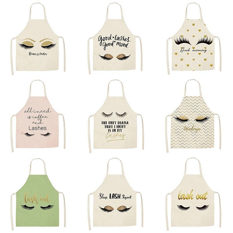 Lashes Printed Design Linen Apron Wholesale Bib Apron Apron_Kitchen for Cleaning Kitchen