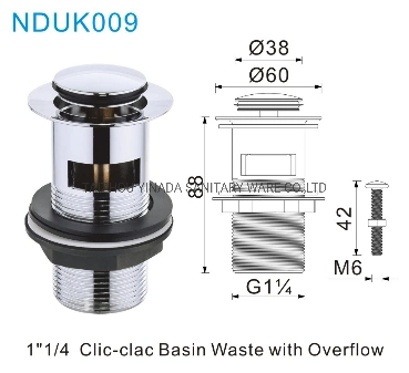 UK Design Clic-Clac Wash Basin Drainer Kitchen Sink Waste Pop up Drainer with Overflow Nduk009