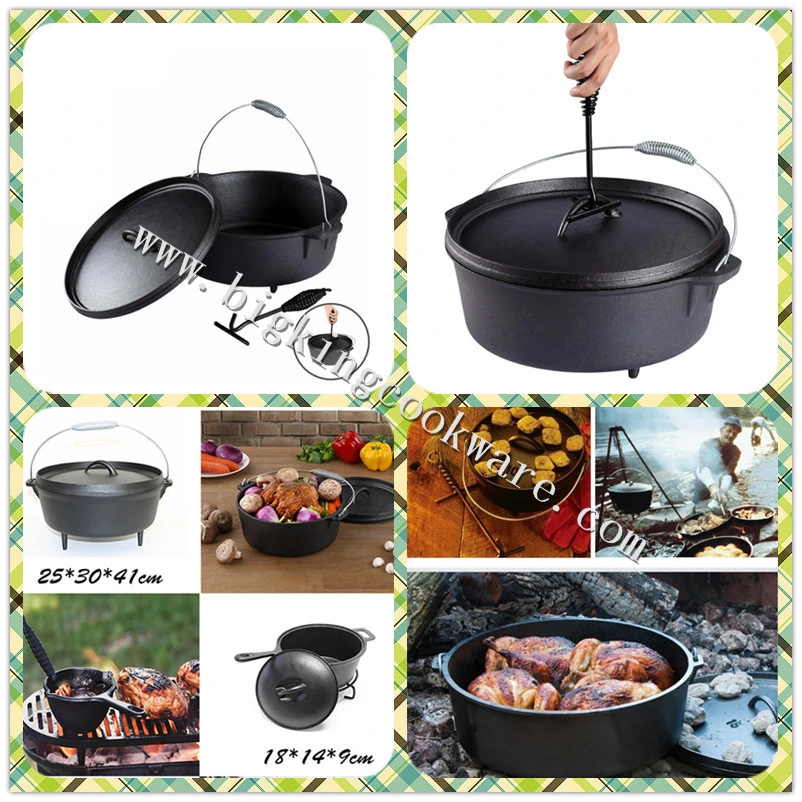 Pre-Seasoned Camp Cookware Double Use Camping Cast Iron Dutch Oven Outdoor Cook Pot