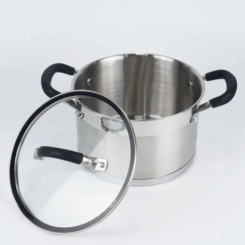 26cm Stainless Steel Stockpot Kitchen Cookware with Two Ear Silicone Handle