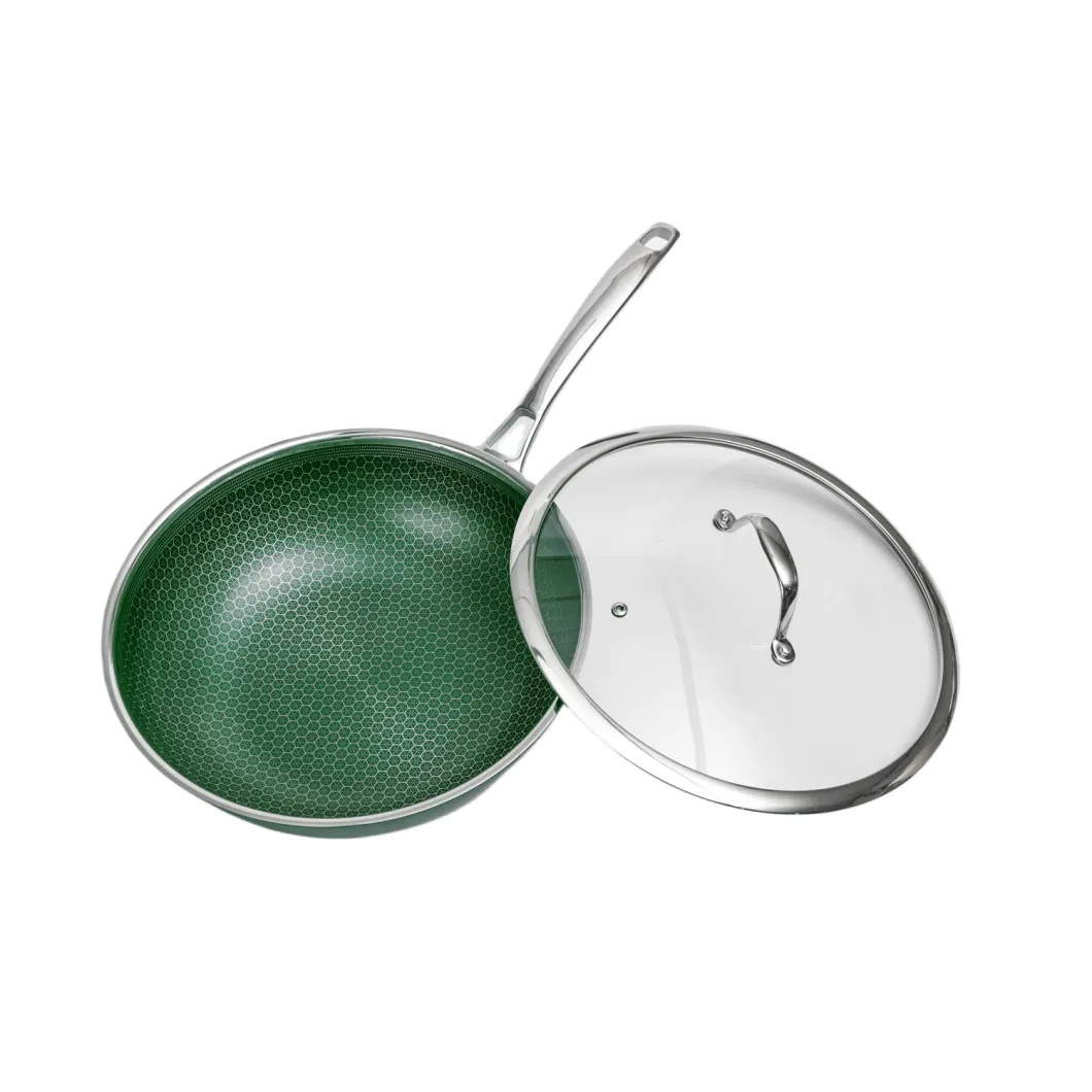 Non-Stick Honey Comb Coating Stainless Steel Blackish Green Ceramic Outer Layer 3PCS Cookware Set