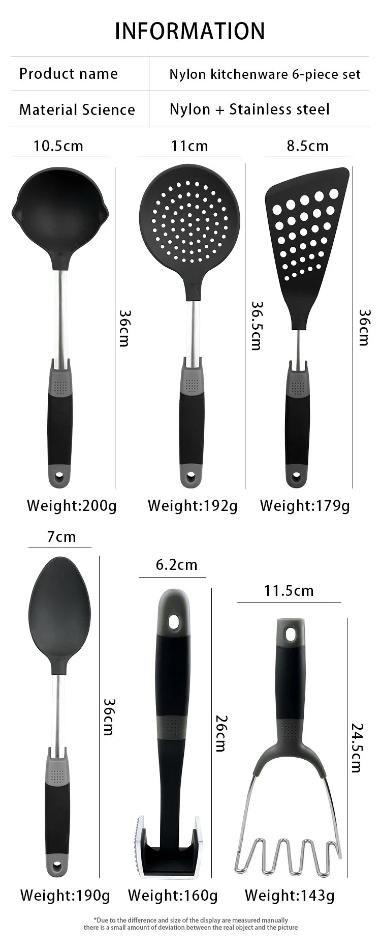 Heat Resistant Cooking Food Grade 6 Piece Nylon Kitchen Utensils