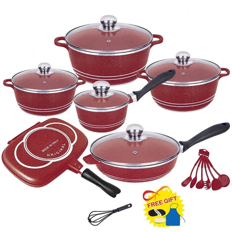 Popular 23PCS Non Stick Cast Aluminum Cookware Set Granite Stone-Derived Coating Pots and Pans with Glass Lid