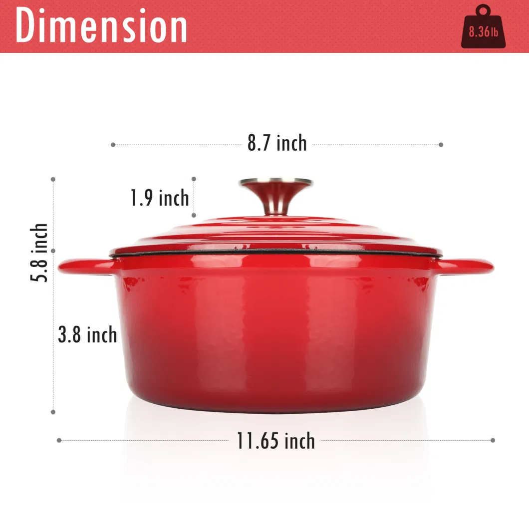 2022 New Design Red Round 2.8qt 2.8 Quart 3qt 3 Quart Cast Iron Casserole Cookware Dutch Oven French Oven Cooking Pot Soup Pots