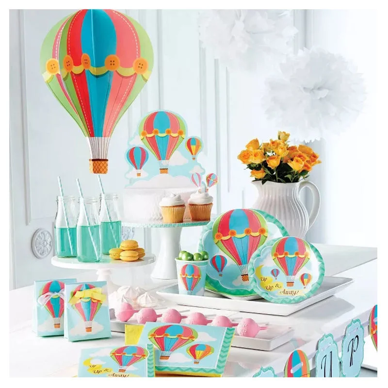 New Design Children Theme Balloon Decoration Disposable Party Plates Cups Tableware Set
