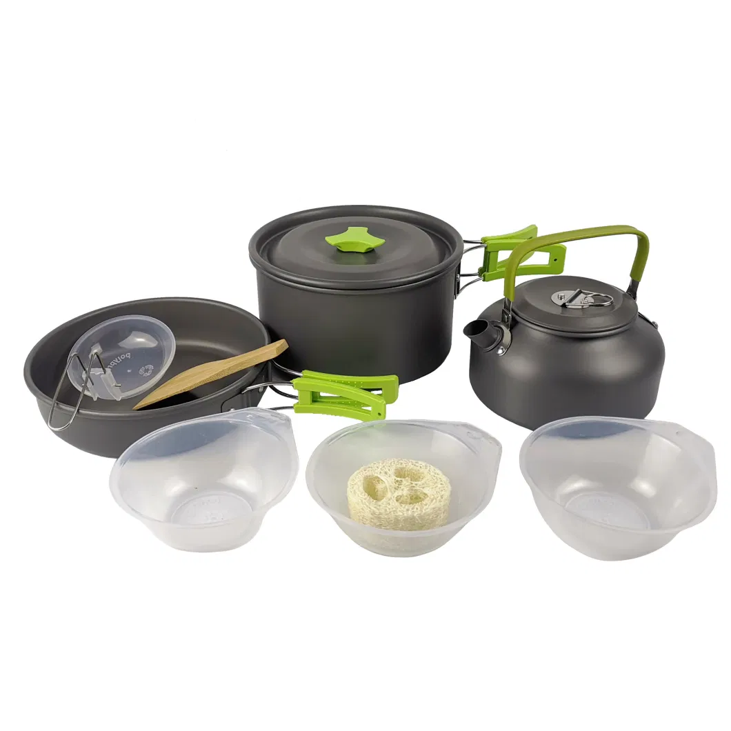 Portable Camping Cookware Set Hard Aluminum Oxide 2-3 People Kitchen Utensils for Outdoor Picnic Cooking Supplies