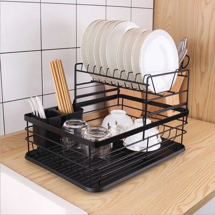 Food Grade 2tier Dish Drying Rack Kitchen Organizer Shelf Dish Drainer Rack Countertop Storage Holder&amp; Rack with Utensil Holders 5%off