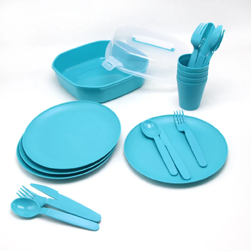 22PCS Camping Mess Kit Tableware Kit Dinnerware Set with Plates Cups Forks Spoons Knives for 4 Person