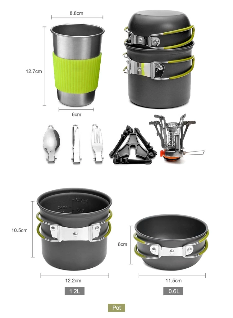 Aluminium Camping Cookware Mess Kit Hiking Backpacking Picnic Cooking Bowl Non Stick Pot Pan Spoon Pot Set