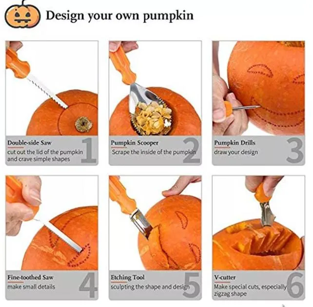 Halloween Kitchen Gadgets Stainless Steel 10 PCS Pumpkin Carving Kit