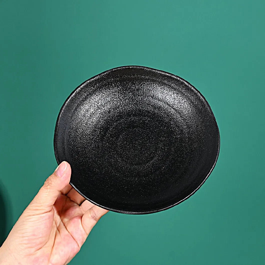 High Quality Crockery Tableware Cheap Bulk Matte Irregular Black 8 Inch Ceramic Dinner Plates