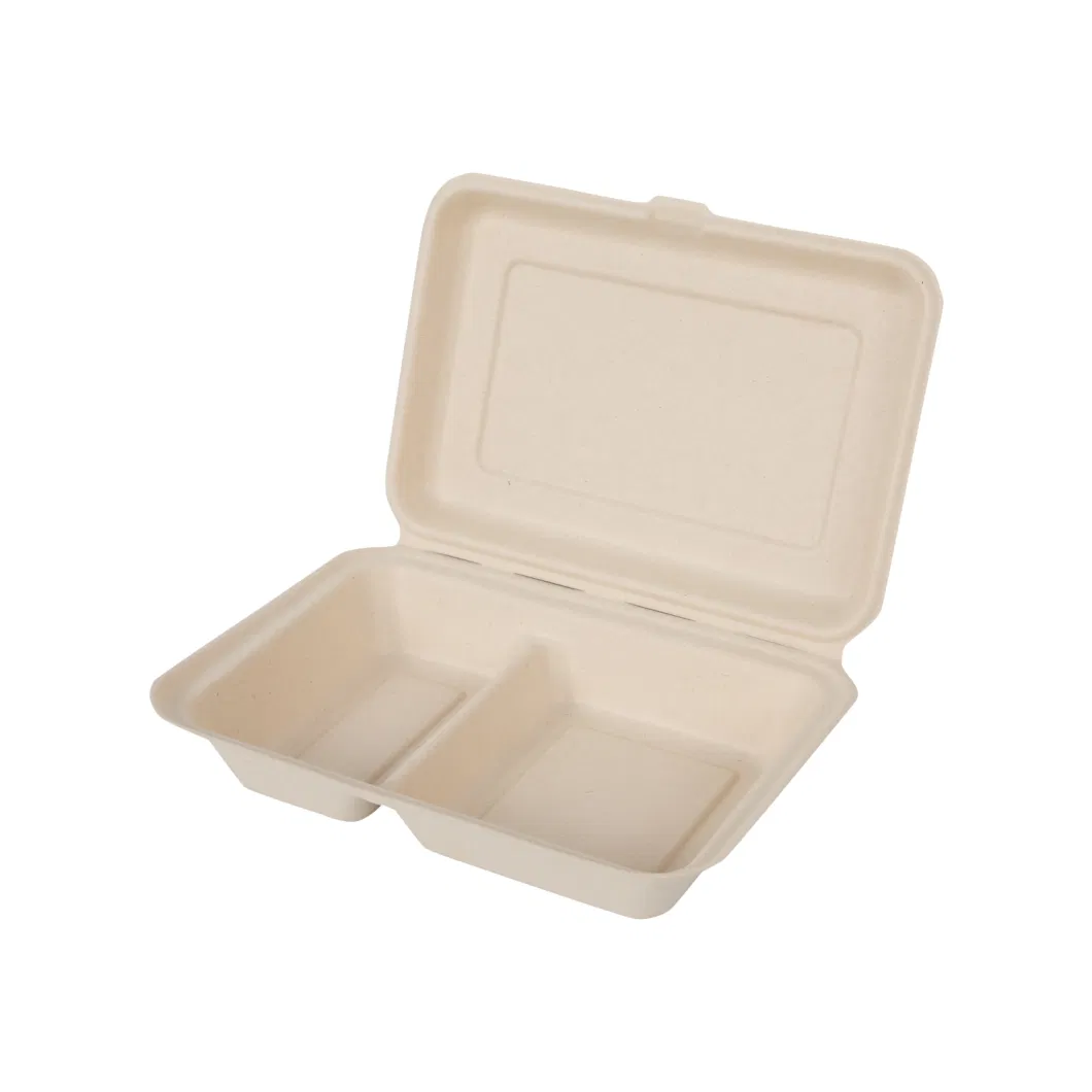 Eco Friendly Disposable Environmentally Box Sugarcane Lid Food Tableware Takeout Take Away Bagasse Food Sugarsugar Cane Bagasse Burger Box 6 Inches