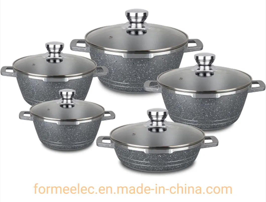 Ceramic Kitchenware Maifan Stone Casserole 6PCS Cookware Set Aluminum Granite Casserole Set