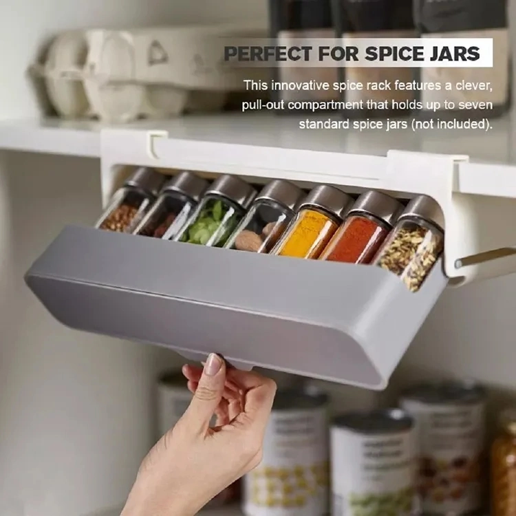 Kitchen Spice Rack Self-Adhesive Wall-Mounted Under Shelf Seasoning Bottle Storage Holder Spices Organizer Storage Rack