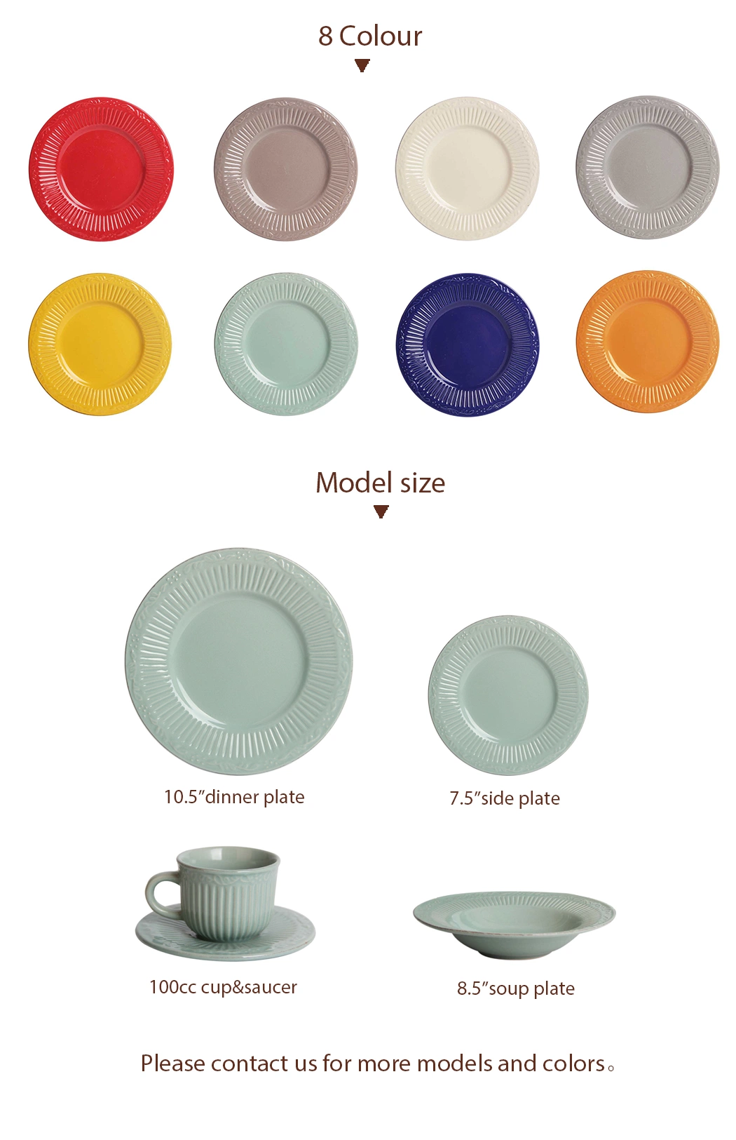 European Style Ceramic Dinnerware Set Embossed Glaze Stoneware China Tableware Dinner Set