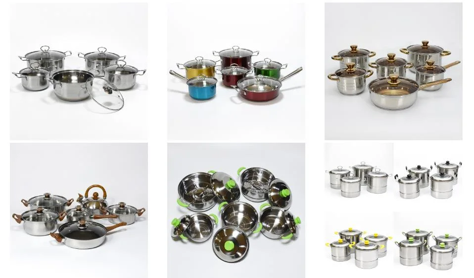 Chinese Factory Kitchen Stainless Steel Set Ware Cooking Tool Milk Pot Soup Pot 2.9L 3.9L 6.6L Frying Pot Whistle Water Kettle 2.5L 6PCS Cookware Set with Lid